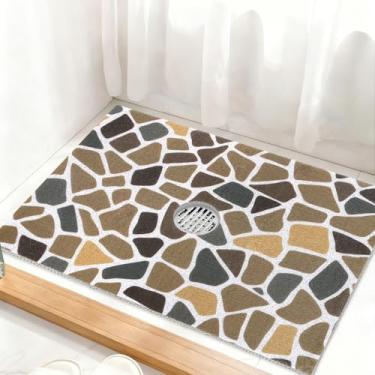 Imagem de Tapete de chuveiro quadrado antiderrapante: tapetes de chuveiro extragrandes de 81 x 61 cm com orifício de drenagem no meio - tapete de chuveiro antiderrapante de bucha de PVC para chuveiro interno