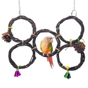 Imagem de BNOSDM Suporte de balanço para pássaros, papagaio, poleiro, pássaros, madeira, brinquedo para mastigar periquito, escada de escalada, acessórios para gaiolas suspensas para bochecha verde, calopsita