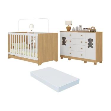 Imagem de Berço Americano 3 em 1 com Colchão Incluso e Cômoda 2 Portas 4 Gavetas