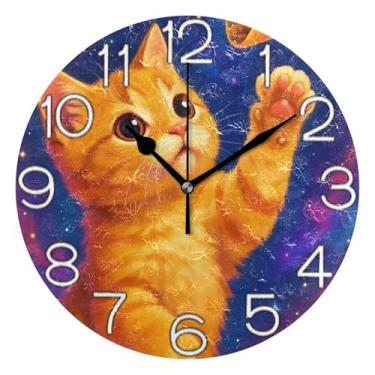 Imagem de GAIGEO Relógio de parede decorativo analógico escritório cozinha relógio operado por bateria silencioso, arte de parede moderna legal decoração de casa gato fofo chique, 25 cm, ponteiros pretos