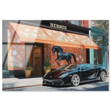 Imagem de Arte de parede glamorosa com impressão acrílica floral e cavalo da Art Remedy, pronta para pendurar, 76 x 50 cm