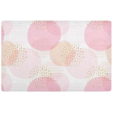 Imagem de TSENQUE Tapete de porta engraçado dourado com círculos geométricos rosa personalizado, tapete de boas-vindas absorvente, tapete de porta da frente antiderrapante para cães, 81 x 50 cm