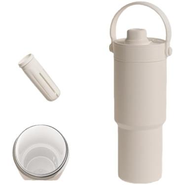 Imagem de Copo de água isolado de 740 ml - adequado para porta-copos, copo à prova de vazamento - feito de aço inoxidável reutilizável e cerâmica como forro de presente para homens e mulheres. (Forro de