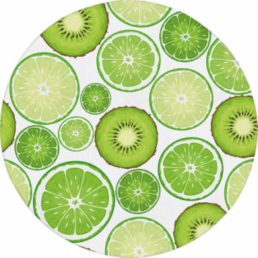 Imagem de FUYEUN Tapete redondo de kiwi verde para quarto, dormitório, sala de estar, groselha chinesa, tapete de chão, capacho, 180 x 180 cm