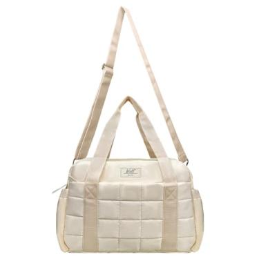 Imagem de Wolt Bolsa de ginástica pequena para mulheres, bolsa tiracolo de 35,5 cm com compartimento úmido, bolsa acolchoada para esportes e viagens de fim de semana, Bege