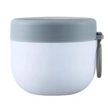 Imagem de Marmita Lancheira Térmica com Colher 600ml Pote Infantil de 304 Aço inox para lanche Sopas e Caldos (Branco)