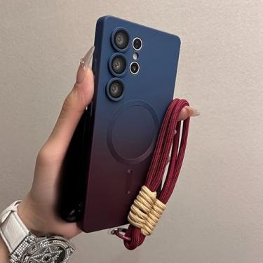 Imagem de Capa magnética de silicone líquido com gradiente de cor para Samsung S25 S24 S23 Ultra Galaxy S25 S21 S22 Plus, capa macia com alça de pulso, azul, para S21