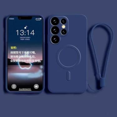 Imagem de Capa de silicone líquido com pulseira para Samsung Galaxy S25 Edge S24 Ultra S23 FE S22 S21, capa magnética para carregamento sem fio, azul, para S24
