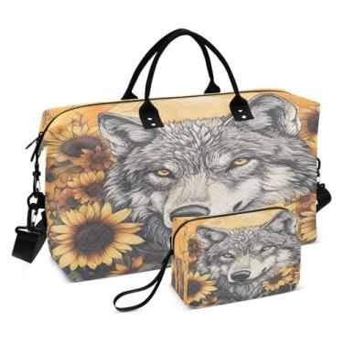 Imagem de CEBUGI Bolsa feminina acolchoada com girassol lobo grande, bolsa de viagem de fim de semana, bolsas hospitalares para trabalho de parto e parto