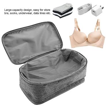Imagem de GLOGLOW Saco de Armazenamento Organizador Portátil de Armazenamento de Viagem, Poliéster à Prova d'água, Grande Capacidade para sutiã, Roupa íntima, Meias, 28x16x12,5cm, Suprimentos de Preto Cinza
