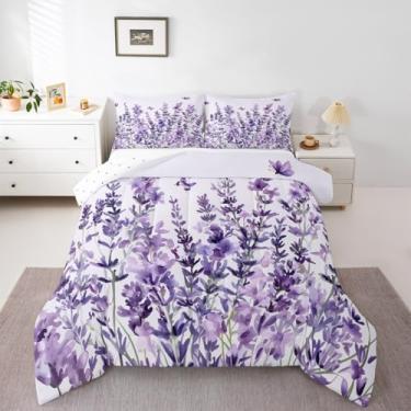 Imagem de Erosebridal Jogo de cama de solteiro, lavanda elegante, borboleta, roxo, para mulheres, meninas, estilo pastoral, jardim, floral, botânico, 2 peças