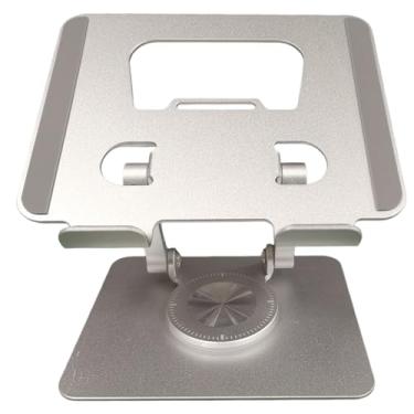 Imagem de Suporte de mesa de alumínio para tablet, suporte de telefone giratório e dobrável de 360°, design de 2 eixos ajustável em altura com silicone antiderrapante, resistente para tablets de 10 a 30 cm