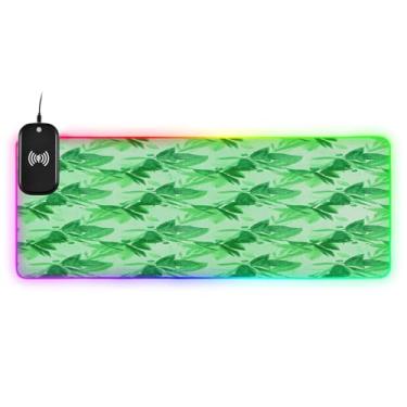 Imagem de CEBUGI Mouse pad de carregamento sem fio de fundo verde 15 W mouse pad rápido para jogos com 14 iluminação LED RGB para jogos, PC, laptop, mesa 90,9 x 39,9 cm