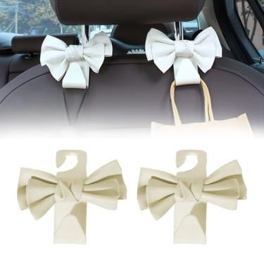 Imagem de AMZAUTO 2 peças ganchos de encosto de cabeça para assento de carro, gancho de bolsa de arco bonito para encosto de cabeça de carro, suporte universal de couro para guarda-chuva, bolsa de armazenamento