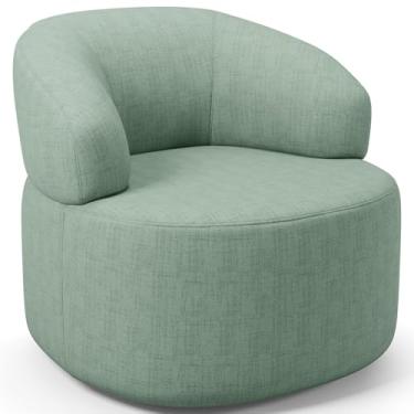 Imagem de Poltrona Giratória Orgânica Para Sala de Estar Living Helena L02 Linho Verde Menta - Lyam Decor