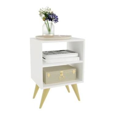 Imagem de Mesa de Cabeceira Retro com Nicho - Ideal para Quarto de Casal ou Solteiro, Decoração em Estilo Palma, Design Clássico e Espaço Prático para Itens Essenciais (Branco)