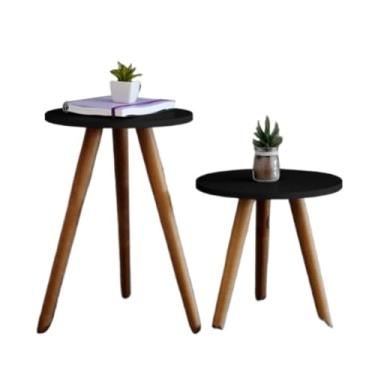 Imagem de Conjunto de Mesinhas Canto e Apoio Pe Palito Madeira Tripe Porta Quadros e Objetos Branco Ou Preto(Branco)