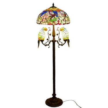 Imagem de Luminária de chão vintage com papagaios, vitral, luminária de canto, 45,7 x 45,7 x 165,1 cm, estilo Tiffany, para quarto, cabeceira, decoração, rosa, uva, libélula, luz de leitura, x3
