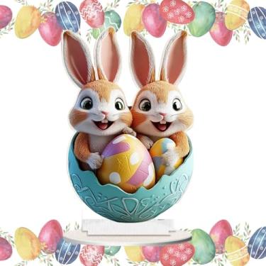 Imagem de Decoração de coelho | Enfeite de coelho de acrílico com design de ovos, mesa de centro de mesa de Páscoa | Casa de fazenda com design de ovo para mesa de festa de primavera, mesa de férias, lareira em