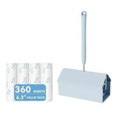 Imagem de Rolo de fiapos de superfície grande extra pegajoso, rolo gigante de fiapos de 15 cm para pelos de animais de estimação, 360 folhas/4 recargas, removedor de fiapos de cabo longo para roupas, móveis (1