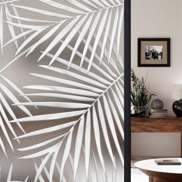 Imagem de Chicskin Película de privacidade de janela tropical fosca 3D sintética para porta e janela de vidro, folhas de palmeira 3D 43 x 200 cm