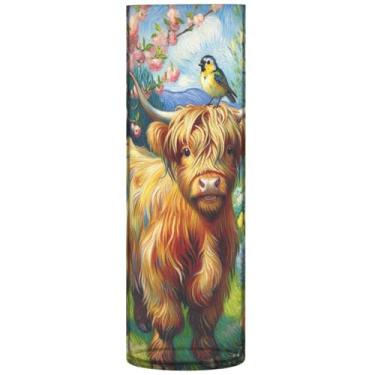 Imagem de Pintura de flor de bezerro de vaca Highland, vasos altos para flores, vasos de flores cilíndricos para buquê de decorações florais modernas, 30 cm x 9,9 cm