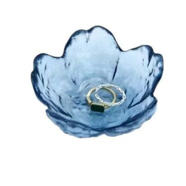 Imagem de BROSEBEAQ Bandeja de prato de joias de vidro, suporte de anel de cristal, pratos de anel pequeno para presente de noivado feminino, tigela de bugiganga de flores, bandeja de joias, tigela de joias