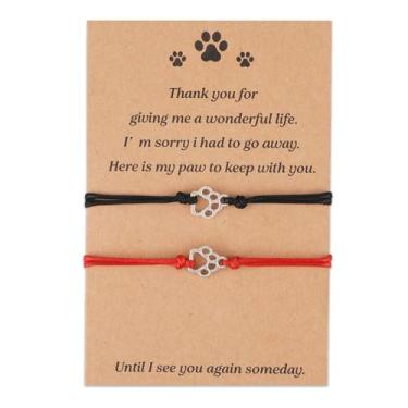 Imagem de 2 pulseiras de memorial para animais de estimação, pulseira de amizade com estampa de pata, pulseira ajustável para perda de cães e gatos, presentes para amantes de animais de estimação (vermelho
