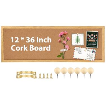 Imagem de TORASO Quadro de avisos de cortiça, quadro de cortiça para paredes com moldura marrom rústica, grande placa de cortiça montada na parede com kit de instalação, quadro de pinos de 30 x 90 cm para casa