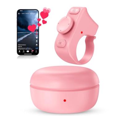 Imagem de Anel de rolagem TikTok controle remoto com estojo de carregamento - virador de página Bluetooth com ponta de dedo para aplicativo Kindle, controle remoto de obturador de câmera, rolagem sem fio para