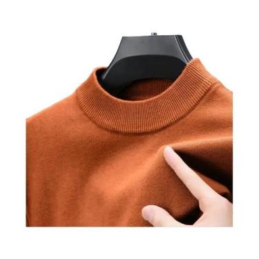 Imagem de Suéter Masculino Casual De Malha Com Gola Alta, Cor Sólida, Pulôver De
