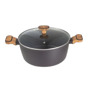 Imagem de Bergner - Caçarola Antiaderente com Tampa em Alumínio Forjado Preto com Cabo de Madeira, Tamanho Ø28Cm, Linha Charcoal, HUB.ME
