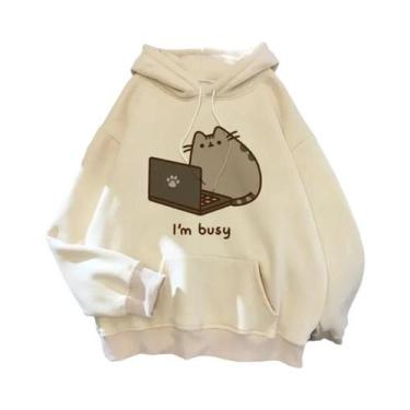Imagem de Moletom Feminino Oversized Com Capuz De Gato Cartoon Estilo Coreano Ha
