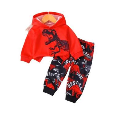 Imagem de Conjunto De Moletom Com Capuz E Calças De Fleece Com Estampa De Dinoss