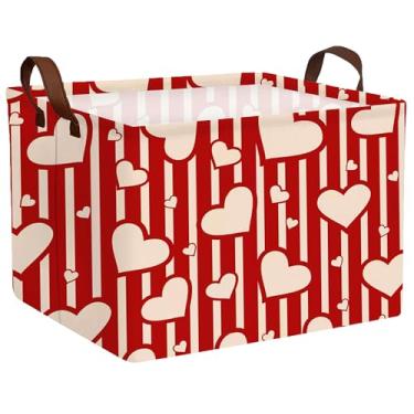 Imagem de MYFLOCY Cesta grande para o dia dos namorados, caixa de armazenamento em forma de coração para presentes, caixas de armazenamento de tecido, organizador de brinquedos dobráveis com alças para