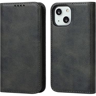 Imagem de FULNES Capa de telefone em concha magnética, para Apple iPhone 14 Plus Case 2022 Função Stend Carteira de Couro Fólio de Imitação de Couro [Suporte de Cartão] (Cor: Preto)