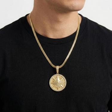 Imagem de Cordão 7mm Laminado + Pingente Rosa Ventos - Banhado a ouro - Tojoia18