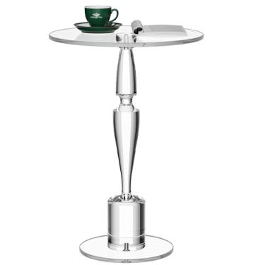 Imagem de Dewrhiixe Mesa lateral redonda de acrílico, mesa de cabeceira com pedestal para sala de estar, quarto, varanda (transparente, 40 cm x 40 cm x 53 cm)