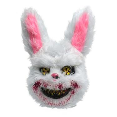 Imagem de Wellinology Evil Bloody Bunny Mask Halloween Scary Killer Women Mask, Latex Creepy Rabbit Costume Half Face Elastic Band Realistic Fur Horror Devil Cosplay Costume Mask Party Props