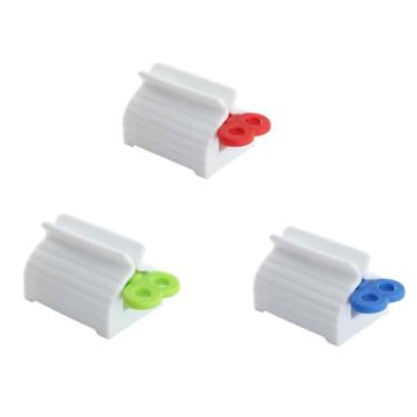 Imagem de Espremedor de pasta de dente de plástico colorido tubo de pasta de dente espremedor manual de pasta de dente fácil dispensador de plástico portátil acessórios de banheiro