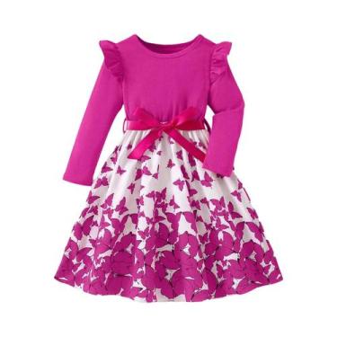 Imagem de Vestido De Manga Longa Com Padrão De Borboleta Rosa Para Meninas, Casu