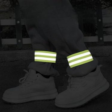 Imagem de 2 alças de punho de bicicleta, faixas refletivas para corrida noturna, alças de perna de montanha para andar de bicicleta, equipamento de aviso de segurança (verde)