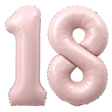 Imagem de SULALABOO Balão grande rosa claro número 18 de 101 cm 0-9 gigante digital 18º para decorações de aniversário de aniversário de formatura