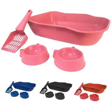 Imagem de Kit Caixa De Areia Com Pá Comedouro E Bebedouro Para Gatos