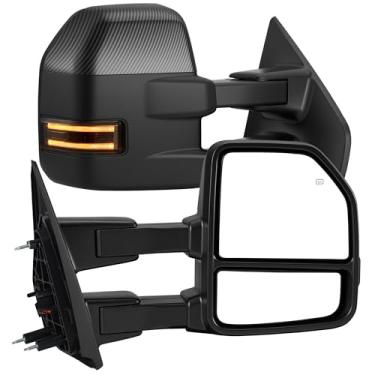 Imagem de LUCTEND Espelhos de reboque compatíveis com caminhonete Ford F150 F-150 2004-2014, espelhos laterais de reboque estendidos com luz de poça de LED, aquecimento por energia fumada, caixa de fibra de