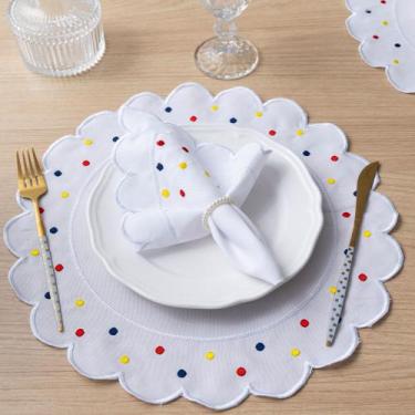 Imagem de Kit 12 Pçs 6 Lugares Mesa Posta Sousplat Jogo Americano Poá Bordado Co