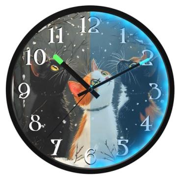 Imagem de ALAZA Relógios de parede engraçados com aparência de céu que brilham no escuro, operado por bateria, relógio de parede silencioso de 30,5 cm, sem tique-taque, relógio de luz noturna para quarto