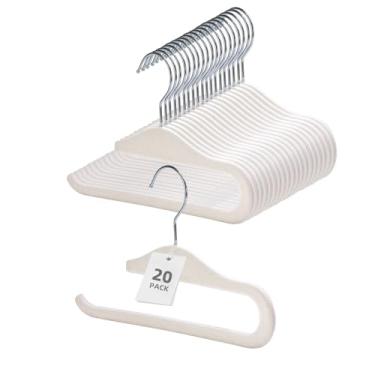 Imagem de Cabides de veludo, pacote com 20 cabides antiderrapantes de ponta aberta com gancho giratório de 360°, cabides para calças de ganga, cachecóis, gravatas, toalhas, branco