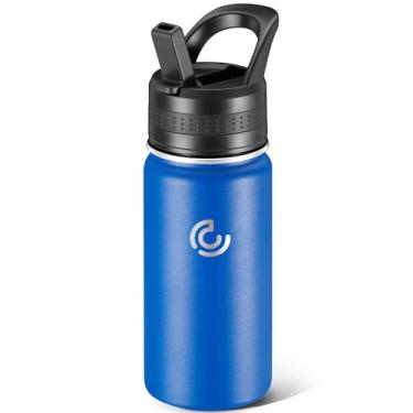 Imagem de COKTIK Garrafa de água infantil, copo de água isolado de aço inoxidável 396 g à prova de vazamento, caneca de água escolar, pequena e portátil, adequada para meninos e meninas usarem (azul)