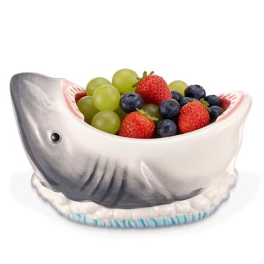 Imagem de Tigela de cerâmica 3D Shark Attack, tigela grande de armazenamento de desenhos animados de 1,134 g, tigelas de servir pipoca de doces fofas personalizadas, tigelas multiuso para decoração de festa de